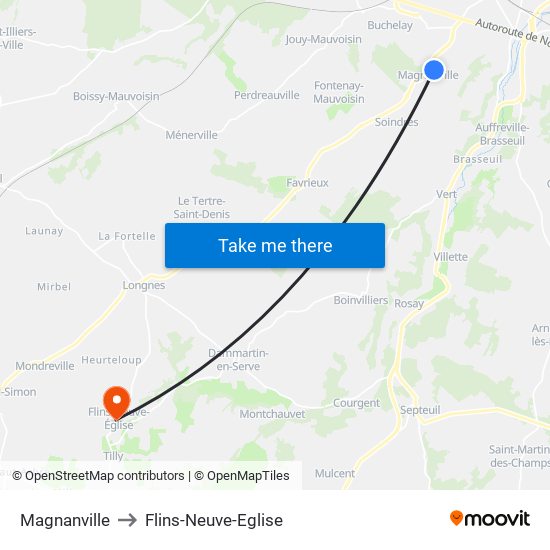 Magnanville to Flins-Neuve-Eglise map