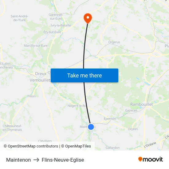 Maintenon to Flins-Neuve-Eglise map