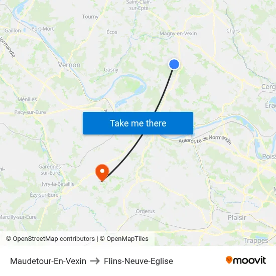 Maudetour-En-Vexin to Flins-Neuve-Eglise map