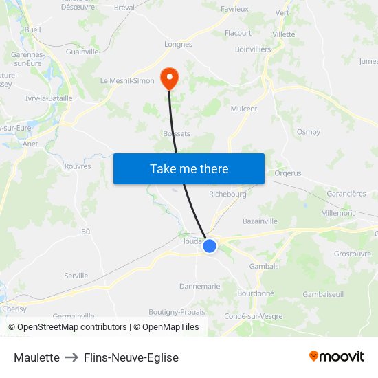 Maulette to Flins-Neuve-Eglise map