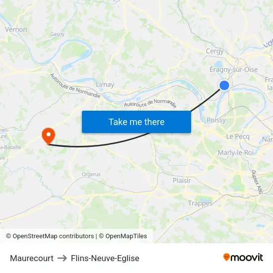 Maurecourt to Flins-Neuve-Eglise map