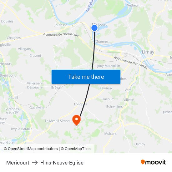 Mericourt to Flins-Neuve-Eglise map