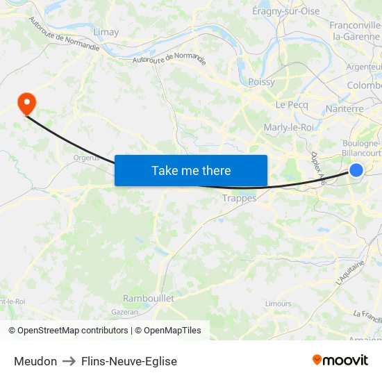 Meudon to Flins-Neuve-Eglise map