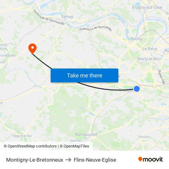 Montigny-Le-Bretonneux to Flins-Neuve-Eglise map
