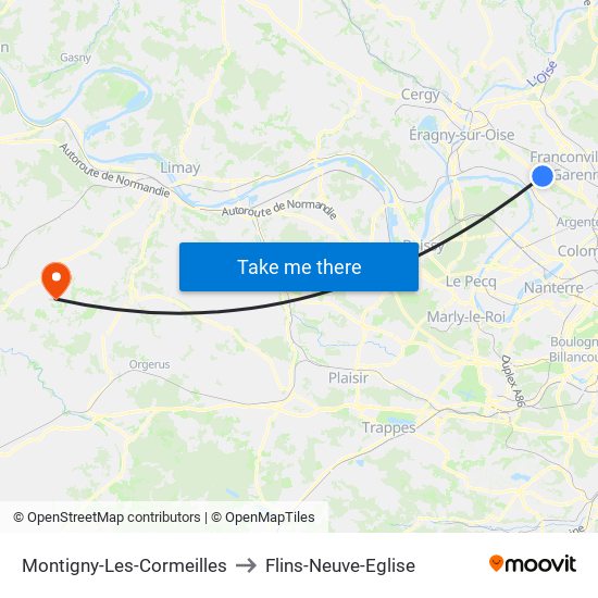 Montigny-Les-Cormeilles to Flins-Neuve-Eglise map