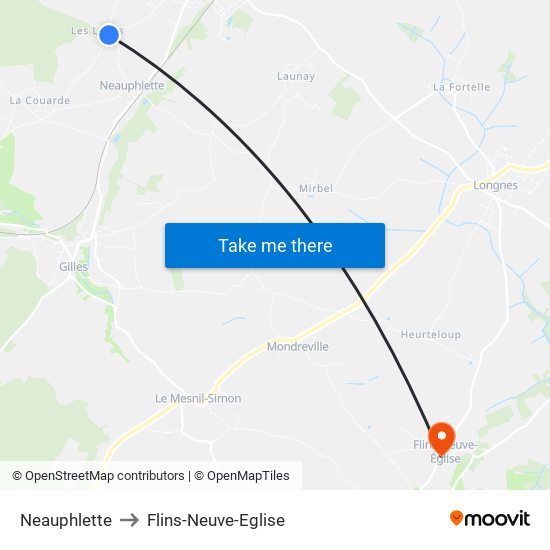 Neauphlette to Flins-Neuve-Eglise map