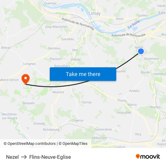 Nezel to Flins-Neuve-Eglise map
