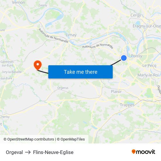 Orgeval to Flins-Neuve-Eglise map