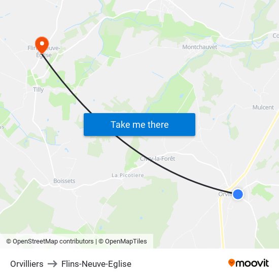 Orvilliers to Flins-Neuve-Eglise map