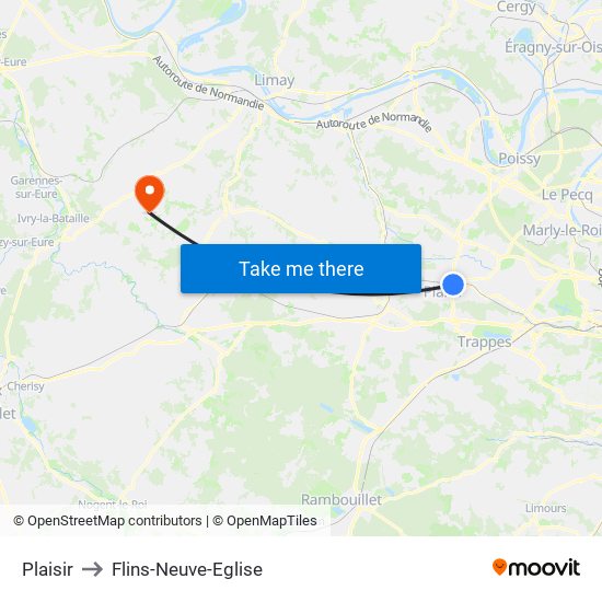 Plaisir to Flins-Neuve-Eglise map