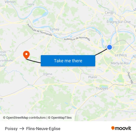 Poissy to Flins-Neuve-Eglise map