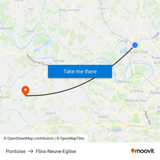 Pontoise to Flins-Neuve-Eglise map