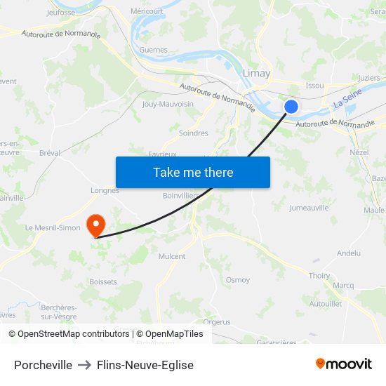Porcheville to Flins-Neuve-Eglise map