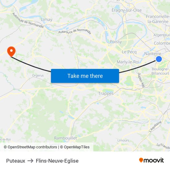 Puteaux to Flins-Neuve-Eglise map