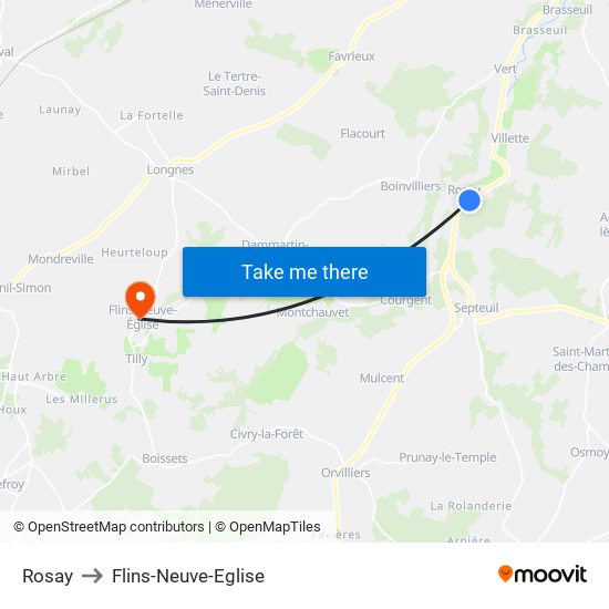 Rosay to Flins-Neuve-Eglise map