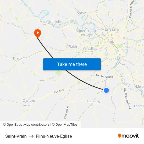 Saint-Vrain to Flins-Neuve-Eglise map