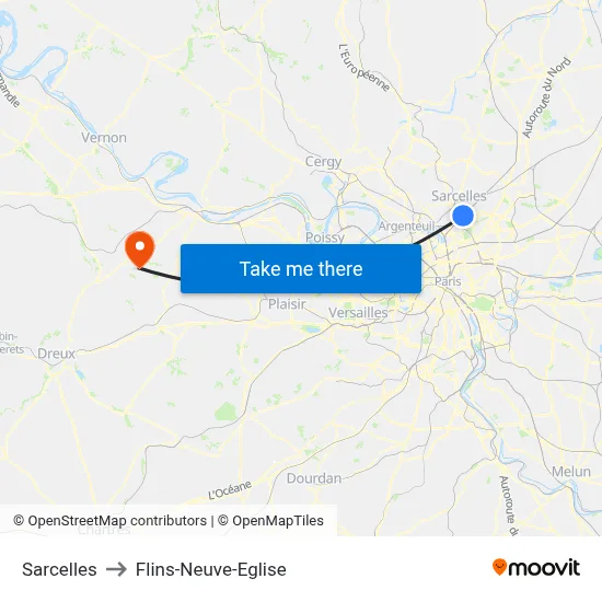 Sarcelles to Flins-Neuve-Eglise map