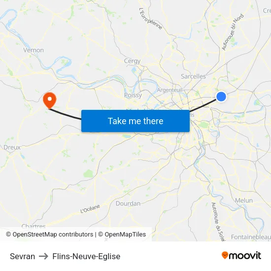 Sevran to Flins-Neuve-Eglise map