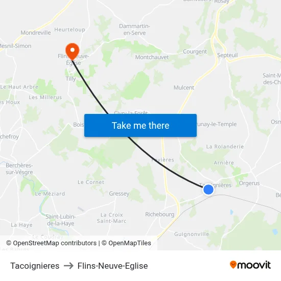 Tacoignieres to Flins-Neuve-Eglise map
