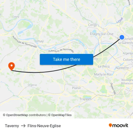 Taverny to Flins-Neuve-Eglise map