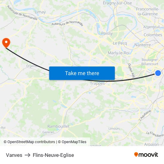 Vanves to Flins-Neuve-Eglise map
