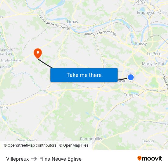 Villepreux to Flins-Neuve-Eglise map