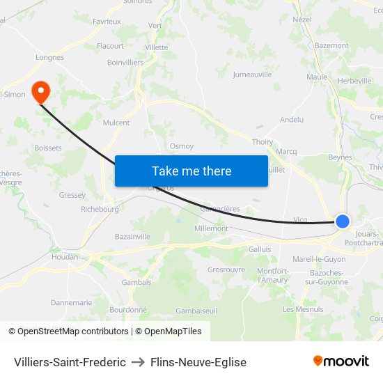 Villiers-Saint-Frederic to Flins-Neuve-Eglise map