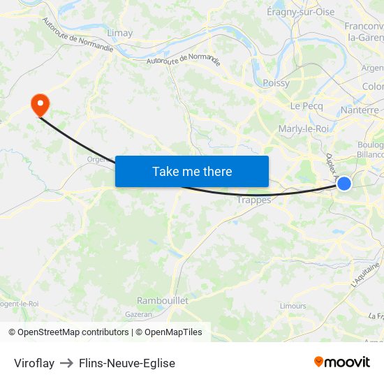 Viroflay to Flins-Neuve-Eglise map