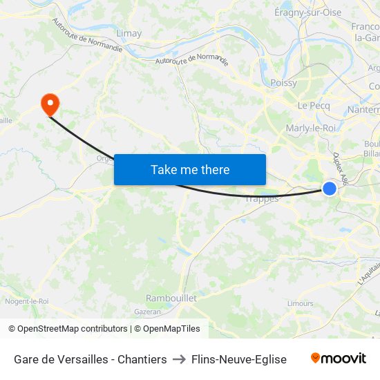 Gare de Versailles - Chantiers to Flins-Neuve-Eglise map