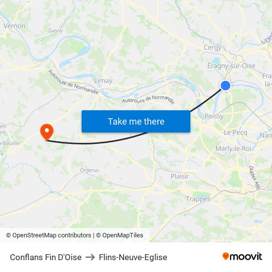 Conflans Fin D'Oise to Flins-Neuve-Eglise map