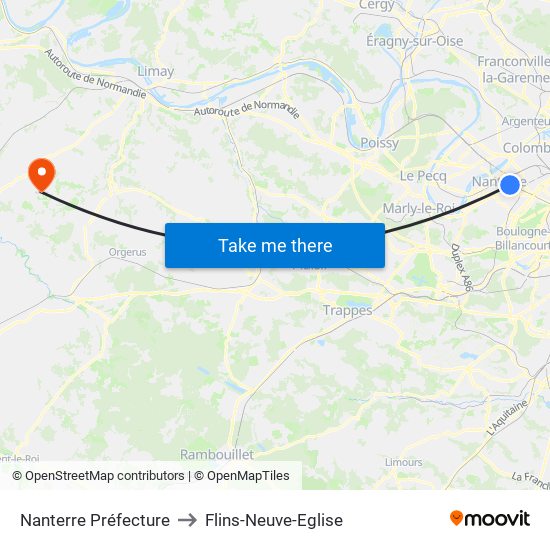 Nanterre Préfecture to Flins-Neuve-Eglise map
