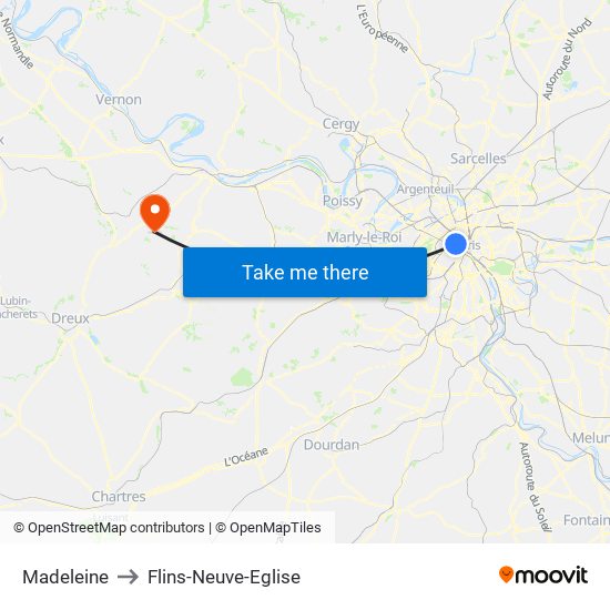 Madeleine to Flins-Neuve-Eglise map