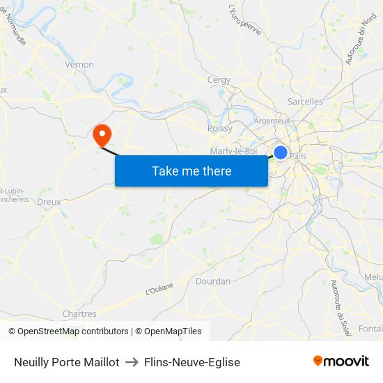 Neuilly Porte Maillot to Flins-Neuve-Eglise map
