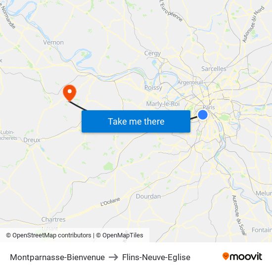 Montparnasse-Bienvenue to Flins-Neuve-Eglise map