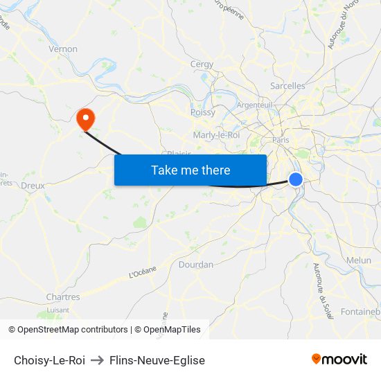 Choisy-Le-Roi to Flins-Neuve-Eglise map