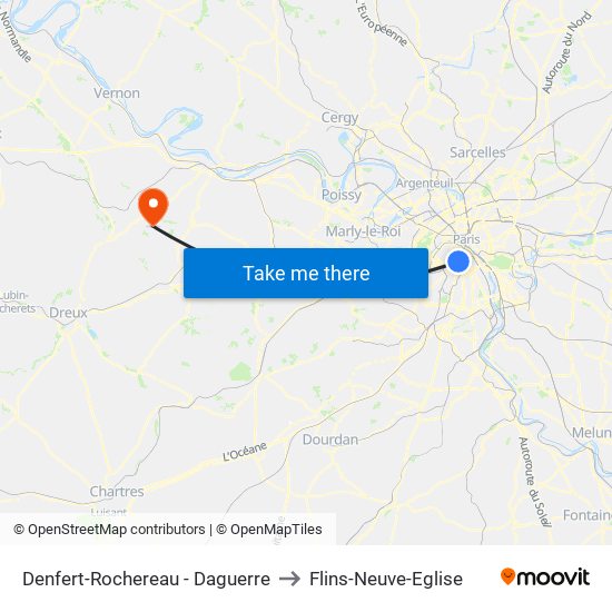 Denfert-Rochereau - Daguerre to Flins-Neuve-Eglise map