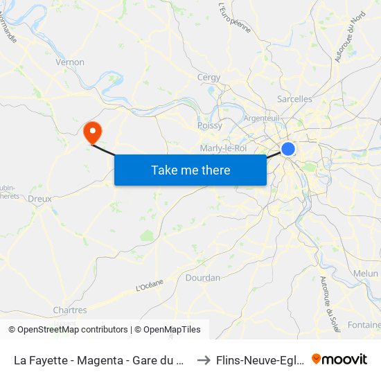 La Fayette - Magenta - Gare du Nord to Flins-Neuve-Eglise map