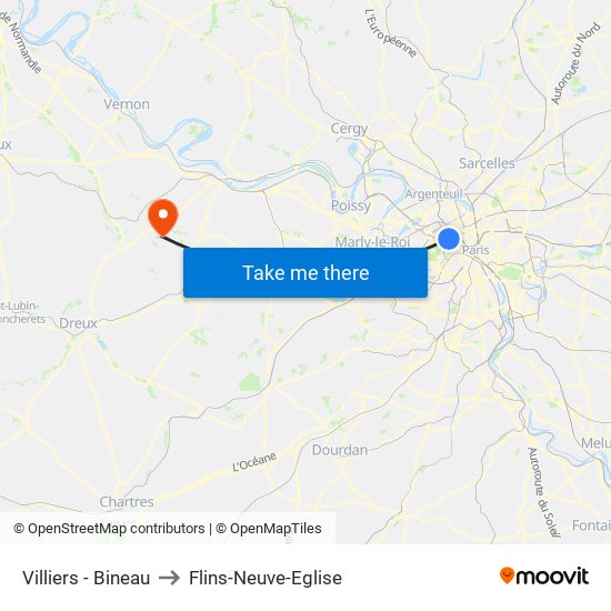 Villiers - Bineau to Flins-Neuve-Eglise map