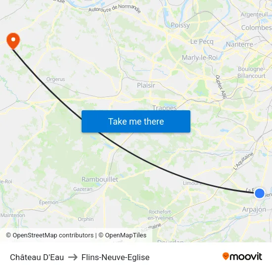Château D'Eau to Flins-Neuve-Eglise map