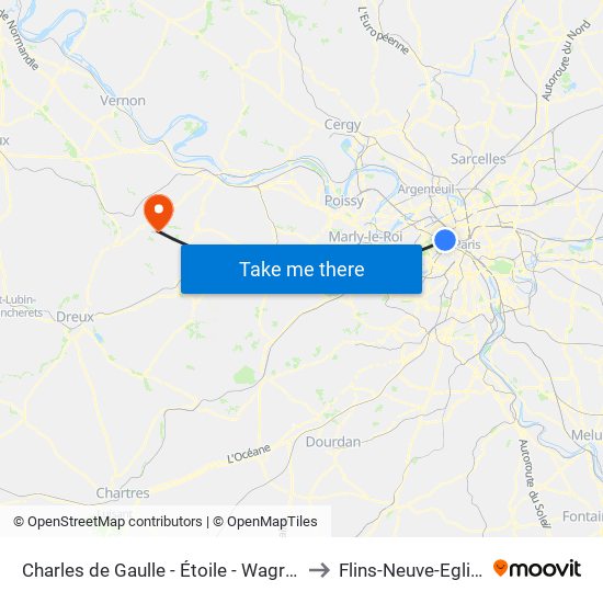 Charles de Gaulle - Étoile - Wagram to Flins-Neuve-Eglise map