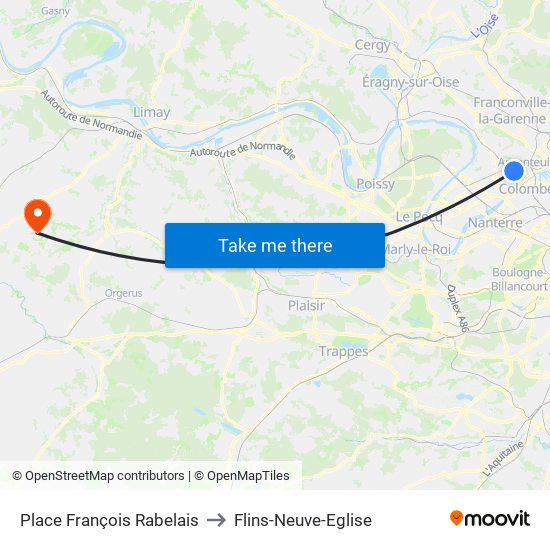 Place François Rabelais to Flins-Neuve-Eglise map