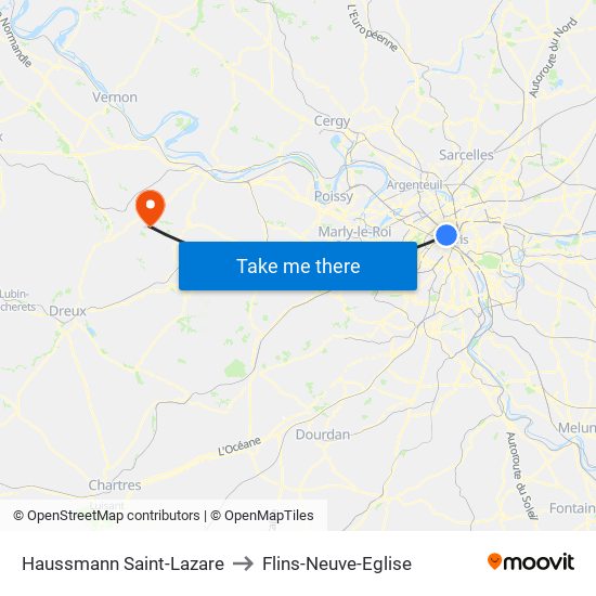 Haussmann Saint-Lazare to Flins-Neuve-Eglise map
