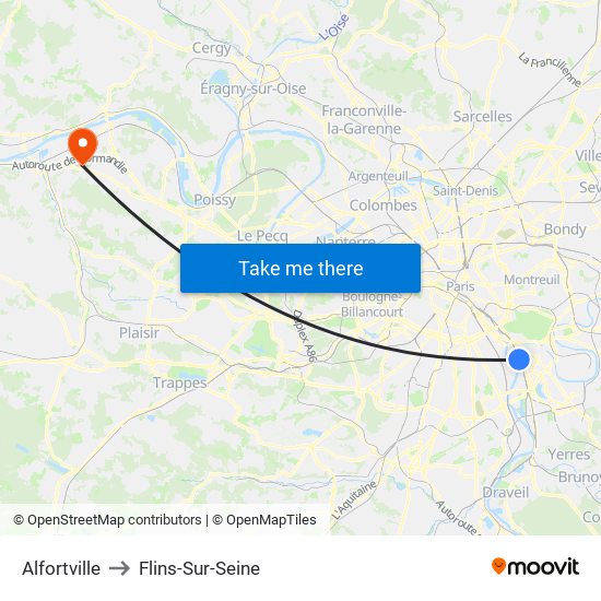 Alfortville to Flins-Sur-Seine map