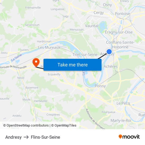 Andresy to Flins-Sur-Seine map