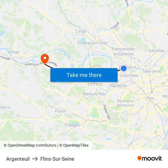 Argenteuil to Flins-Sur-Seine map