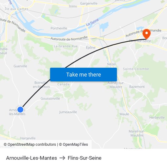 Arnouville-Les-Mantes to Flins-Sur-Seine map