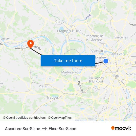 Asnieres-Sur-Seine to Flins-Sur-Seine map