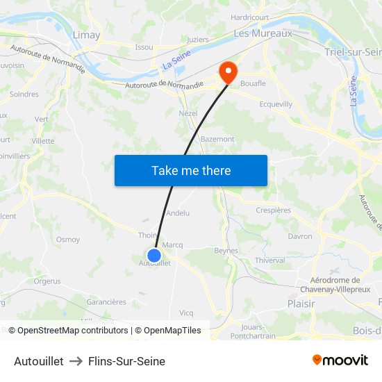 Autouillet to Flins-Sur-Seine map