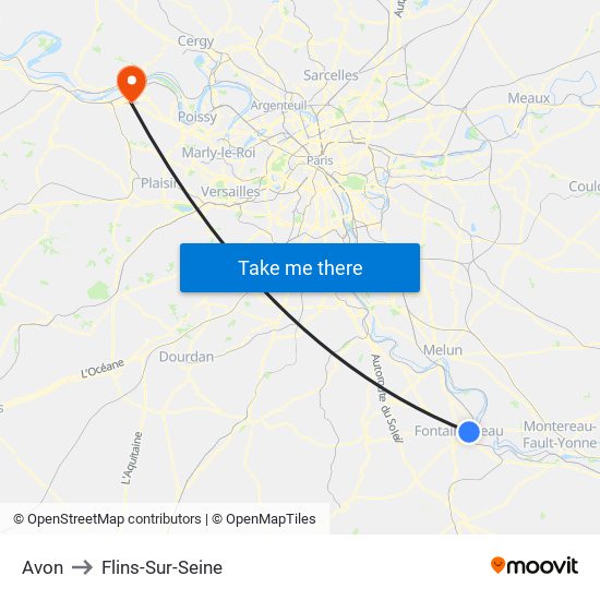 Avon to Flins-Sur-Seine map