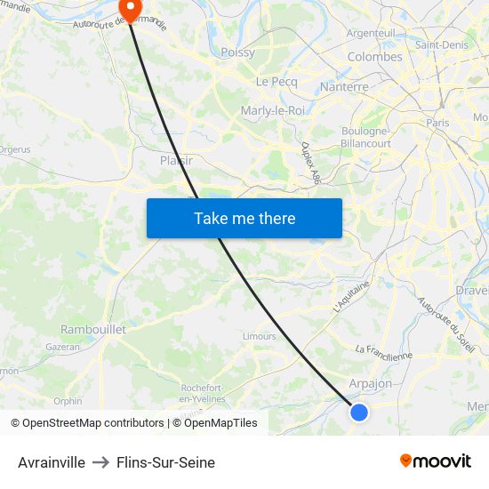 Avrainville to Flins-Sur-Seine map